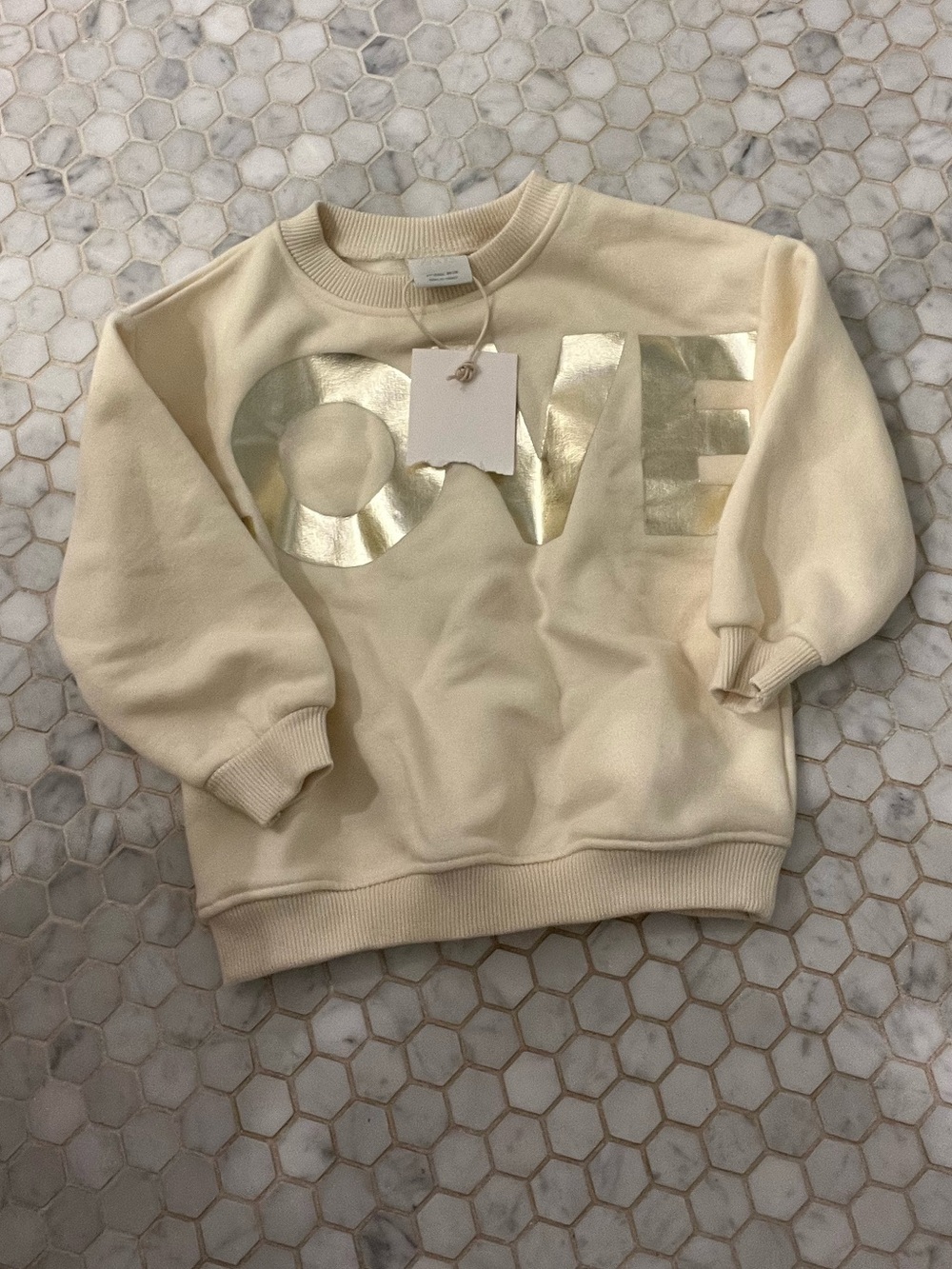 Zara Cream Sweatshirt with Gold "LOVE" Foil